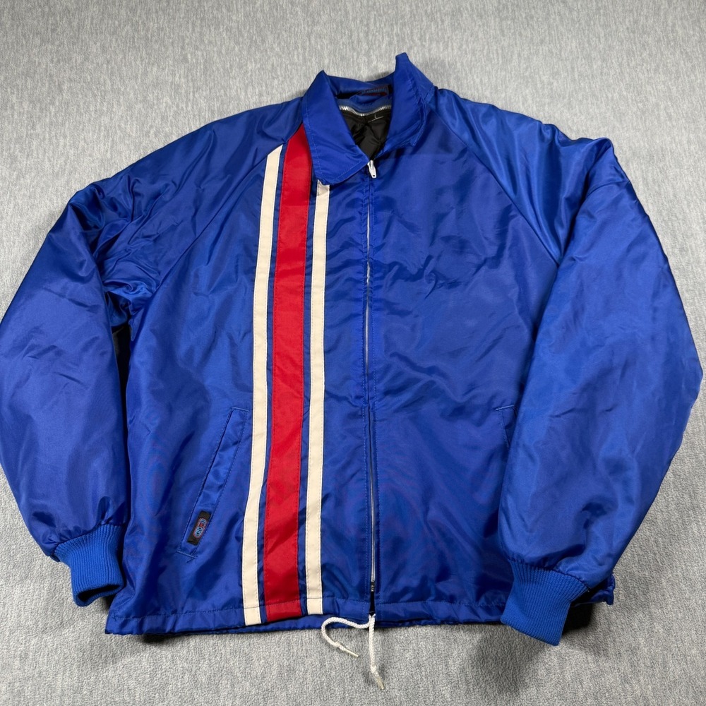 Crown Jacket Men Large Blue Vintage Racing Windbreaker Quilted Insulated 70s 80s